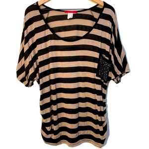 Julie's Closet Scoop Neck Top Women 2X Tan Black Striped.